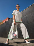 Blue - Purple Geomatric Print Cord Set with Slouchy Tote - Bag