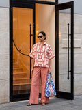 Apricot Geomatric Print Cord Set with Slouchy Tote - Bag