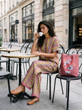 Monochrome Geomatric Print Cord Set with Slouchy Tote - Bag