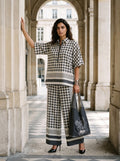 Monochrome Geomatric Print Cord Set with Slouchy Tote-Bag