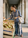Blue Hues Geomatric Print Cord Set with Slouchy Tote - Bag