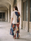 Blue Geomatric Print Cord Set with Slouchy Tote - Bag