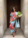Denim Abstract Print Cord Set with Slouchy Tote - Bag